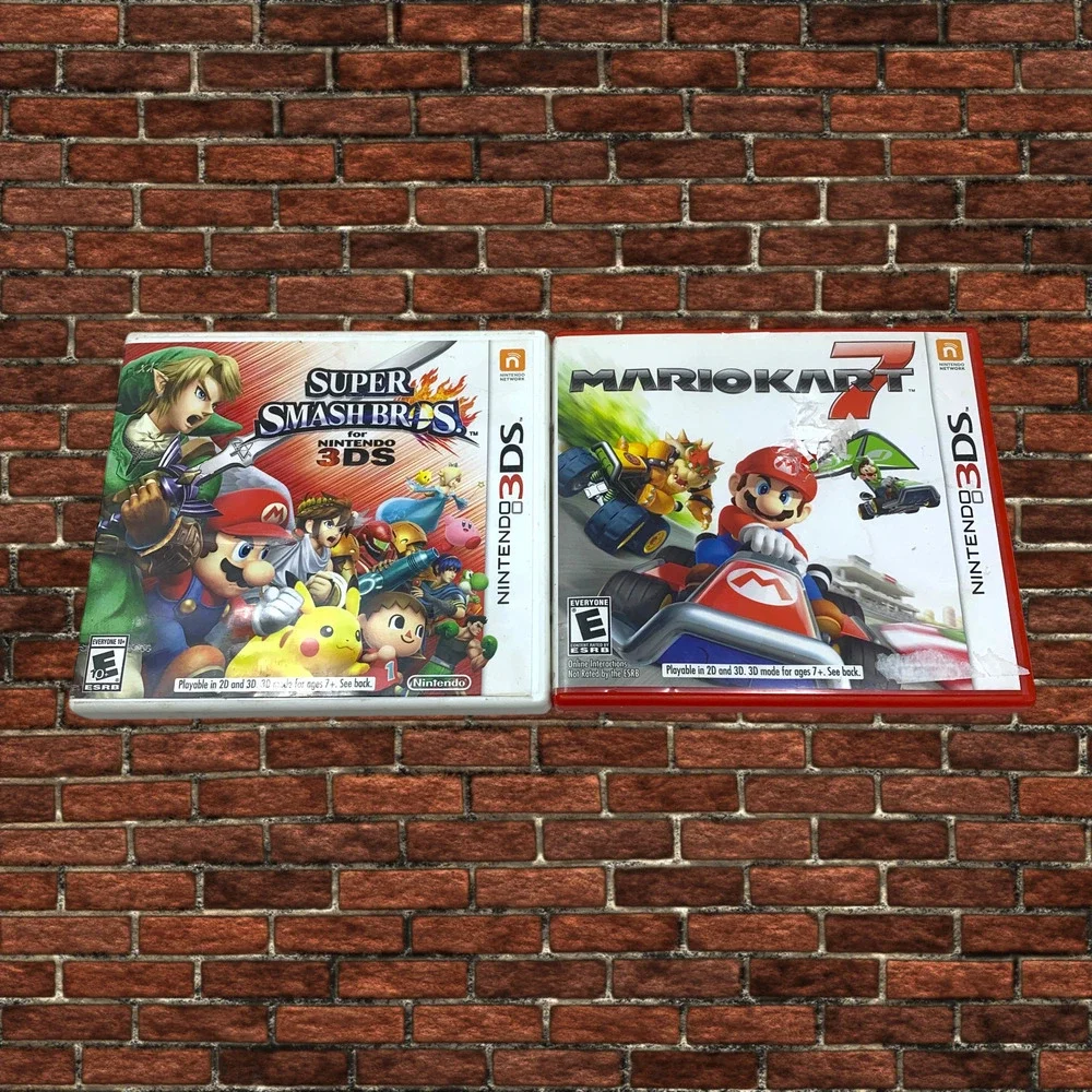 Mario Kart 7 + Super Smash Bros Nintendo 3DS CIB Handheld Game Bundle Untested